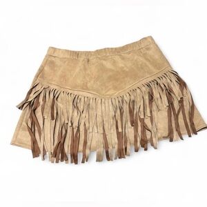 SHEIN Tan Mini Skirt with Fringe